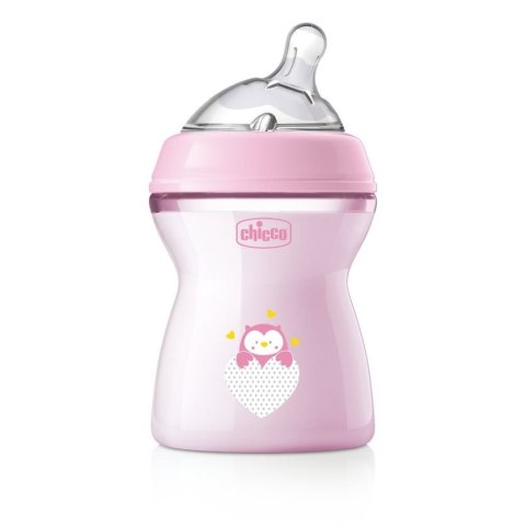 Chicco NaturalFeeling butelka plastikowa ze smoczkiem silikonowym przepływ średni 2m+ Różowa 250ml Chicco NaturalFeeling butelka plastikowa ze smoczkiem silikonowym przepływ średni 2m+ Różowa 250ml