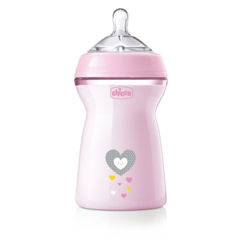 Chicco NaturalFeeling butelka plastikowa ze smoczkiem silikonowym przepływ szybki 6m+ Różowa 330ml Chicco NaturalFeeling butelka plastikowa ze smoczkiem silikonowym przepływ szybki 6m+ Różowa 330ml