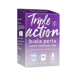 Biała Perła Zestaw Triple Action do wybielania zębów w domu wybielająca pasta do zębów 30ml + wybielający żel 50ml + płyn do płukania 100ml 