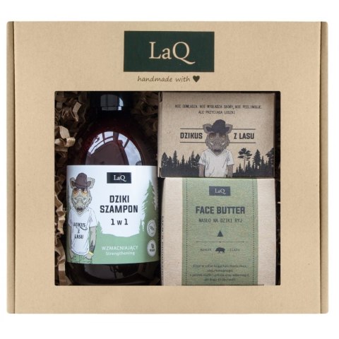 LaQ Dzikus z Lasu zestaw szampon wzmacniający 300ml + masło do twarzy 50ml + mydło w kostce 85g LaQ Dzikus z Lasu zestaw szampon wzmacniający 300ml + masło do twarzy 50ml + mydło w kostce 85g