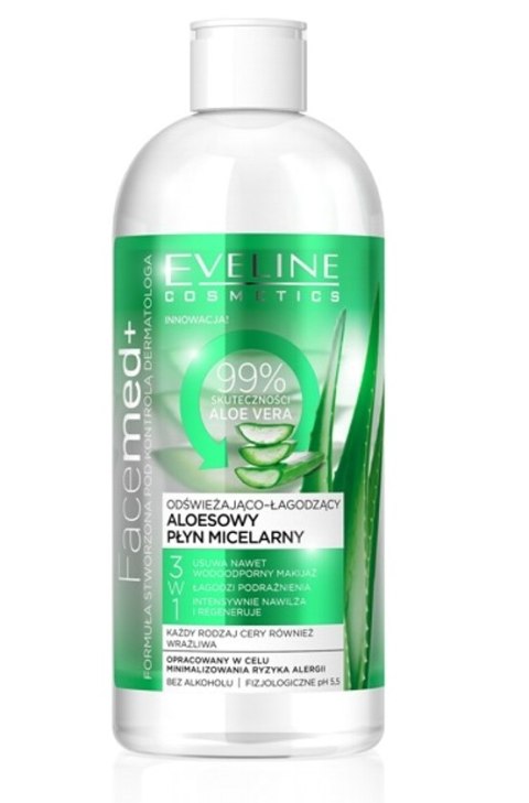 Eveline Cosmetics Facemed+ 3w1 odświeżająco-łagodzący aloesowy płyn micelarny 400ml Eveline Cosmetics Facemed+ 3w1 odświeżająco-łagodzący aloesowy płyn micelarny 400ml