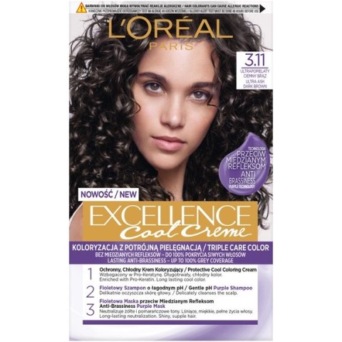 L'Oreal Paris Excellence Cool Creme farba do włosów 3.11 Ultrapopielaty Ciemny Brąz