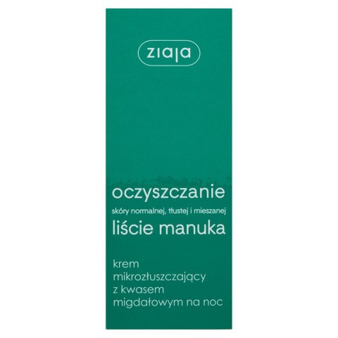 Ziaja Liście Manuka Oczyszczanie krem mikrozłuszczający z kwasem migdałowym na noc 50ml Ziaja Liście Manuka Oczyszczanie krem mikrozłuszczający z kwasem migdałowym na noc 50ml