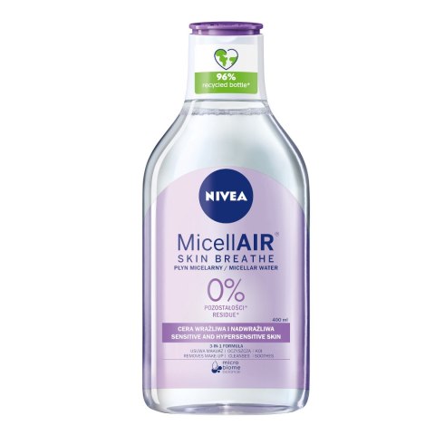 Nivea MicellAir Skin Breathe pielęgnujący płyn micelarny do cery wrażliwej i nadwrażliwej 400ml Nivea MicellAir Skin Breathe pielęgnujący płyn micelarny do cery wrażliwej i nadwrażliwej 400ml