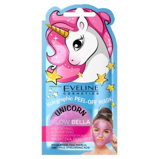 Eveline Cosmetics Unicorn Holographic Peel Off Mask matująco-oczyszczająca maseczka peel-off Glow Bella 7ml