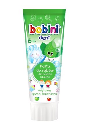 Bobini Bobini Dent pasta do zębów dla małych i dużych powyżej 6-go roku życia Miętowa guma balonowa 75ml