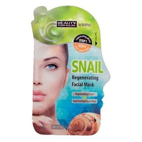 Beauty Formulas Snail Regenerating Facial Mask regenerująca maska do twarzy ze śluzem ślimaka 1szt. + Regenerating Serum 2g Beauty Formulas Snail Regenerating Facial Mask regenerująca maska do twarzy ze śluzem ślimaka 1szt. + Regenerating Serum 2g