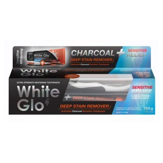 White Glo Charcoal Deep Stain Remover Sensitive Relief wybielająca pasta do zębów z aktywnym węglem 125ml + szczoteczka