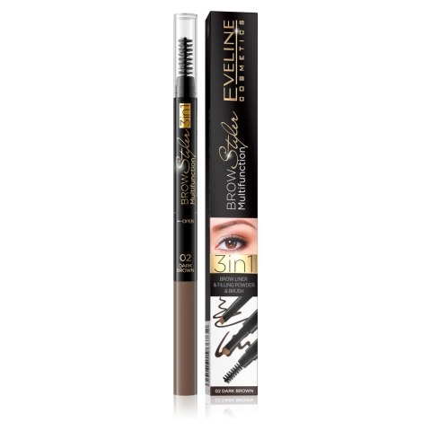 Eveline Cosmetics Brow Styler Multifunction 3w1 kredka do brwi 02 Dark Brown Eveline Cosmetics Brow Styler Multifunction 3w1 kredka do brwi 02 Dark Brown