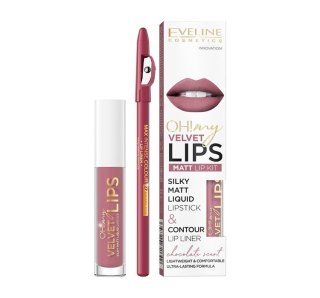 Eveline Cosmetics Oh! My Velvet Lips Liquid Matt Lip Kit zestaw matowa pomadka w płynie 4.5ml + konturówka do ust 1szt 13 Brownie Biscotti