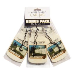 Car Jar Bonus Pack zestaw zapachów samochodowych Clean Cotton 3szt Yankee Candle