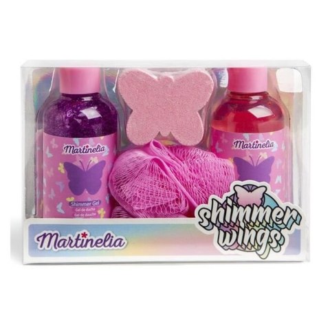 Martinelia Shimmer Wings Bath Set zestaw żel pod prysznic 100ml + błyszczący żel pod prysznic 100ml + musująca kula do kąpieli 30g + gąbka