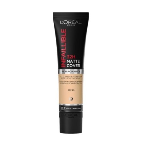 L'Oreal Paris Infallible 32H Matte Cover Foundation długotrwały podkład matujący 155 Cool Undertone/Neutral Rose 30ml L'Oreal Paris Infallible 32H Matte Cover Foundation długotrwały podkład matujący 155 Cool Undertone/Neutral Rose 30ml