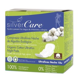 Silver Care ultracienkie bawełniane podpaski na noc ze skrzydełkami z bawełny organicznej 10szt Masmi